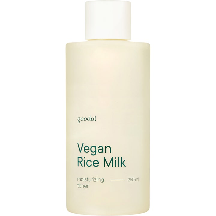 Goodal Vegan Rice Milk Moisturizing Toner 250 ml fugtgivende toner i en mat hvid flaske med hvidt låg