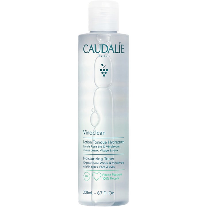 Caudalie Vinoclean Moisturizing Toner 200 ml fugtgivende skintonic i en klar plastflaske med hvidt låg og blå tekst