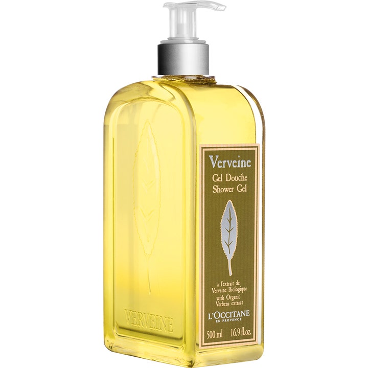 L'Occitane Verveine Shower Gel 500 ml opfriskende kropsvask i gennemsigtig flaske med pumpe og gul gelé
