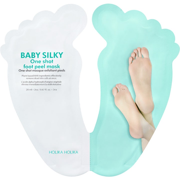 Holika Holika Baby Silky One Shot Foot Peel Mask 40 ml eksfolierende fodmaske i fodformet hvid og mintgrøn pose
