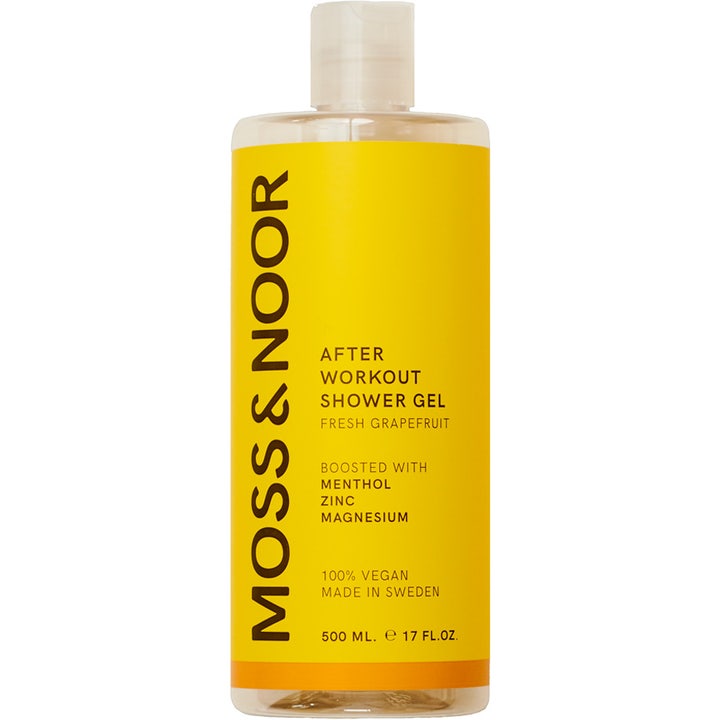 Moss & Noor After Workout Shower Gel 500 ml opfriskende showergel i gul plastflaske med mentol og zink