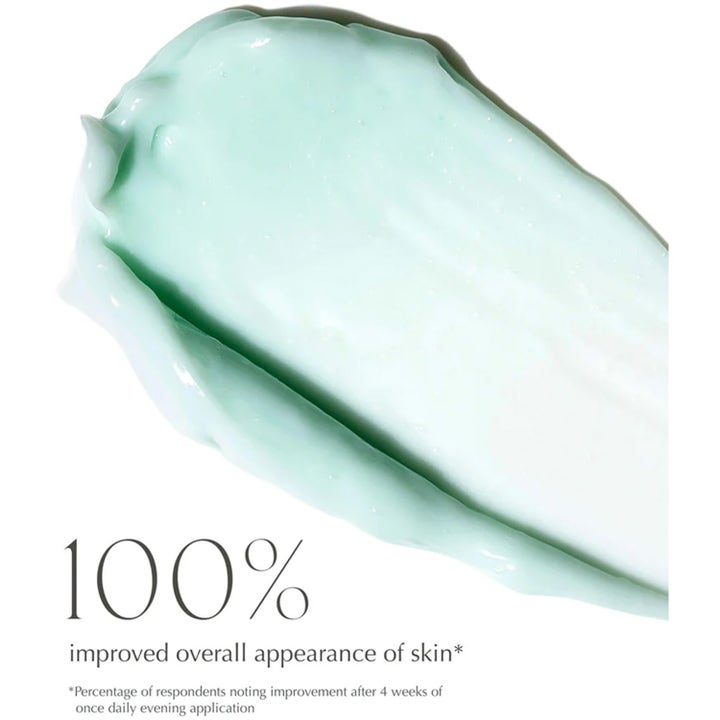Exuviance Overnight Transformation Complex 50 g fugtgivende natcreme viser lysegrøn tekstur og 100 % hudforbedring