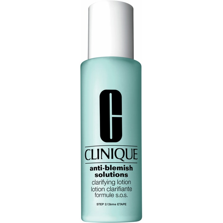 Clinique Anti-Blemish Solutions Clarifying Lotion eksfolierende ansigtsvand i lyseblå flaske med hvidt låg