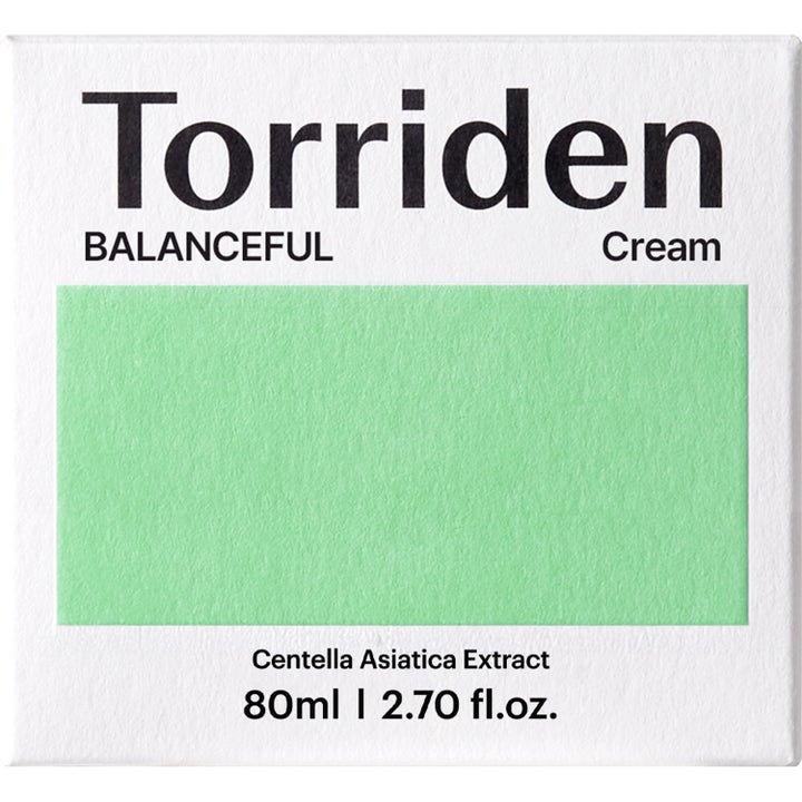 Torriden BALANCEFUL Cica Cream 80 ml beroligende ansigtscreme i hvid æske med grønt felt og Centella Asiatica Extract