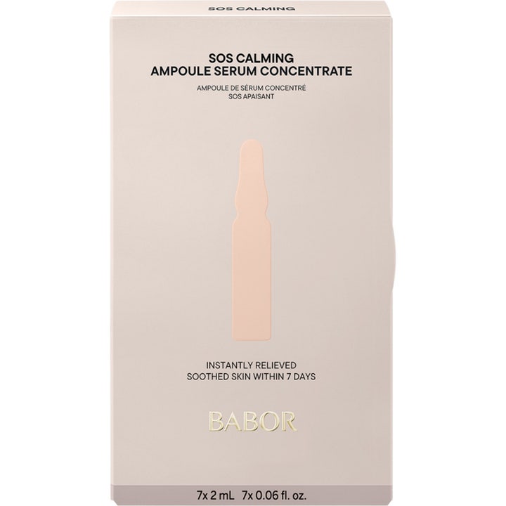 Babor Ampoule SOS Calming 14 ml beroligende serum i beige æske med silhuet af en glasampul