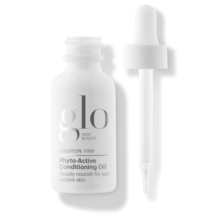 Glo Skin Beauty Phyto-Active Conditioning Oil 30 ml nærende ansigtsolie i hvid frostet glasflaske med hvid pipette.