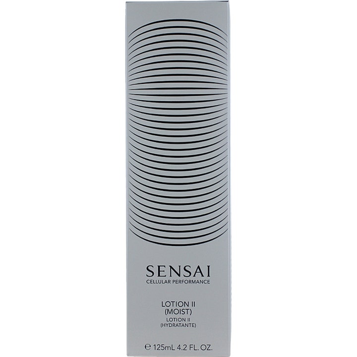 Sensai Cellular Performance Lotion II Moist 125 ml fugtgivende toner i en sølvgrå æske med sort stregmønster