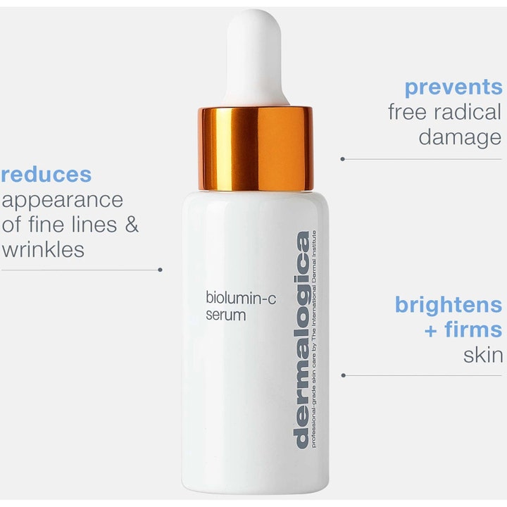 Dermalogica AGE smart Biolumin-C Serum 30 ml lysner og opstrammer huden i hvid flaske med guldhals og pipette
