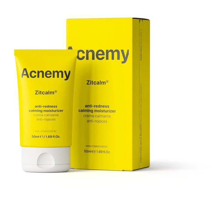 Niche Beauty Lab Acnemy Zitcalm Moisturizing Cream 50 ml beroligende ansigtscreme i klar gul tube og æske.