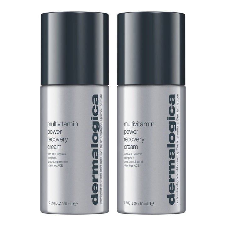 Dermalogica Multivitamin Power Recovery Cream 50 ml genopbyggende ansigtscreme i to sølvfarvede flasker med grå låg