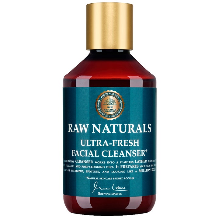 Raw Naturals Ultra-Fresh Facial Cleanser 300 ml ansigtsvask i mørk flaske med guldlåg fjerner snavs