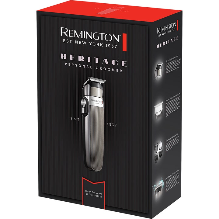 Remington Heritage Personal Groomer PG9100 1 stk skægtrimmer i sort og rød emballage med sølvfarvet trimmer