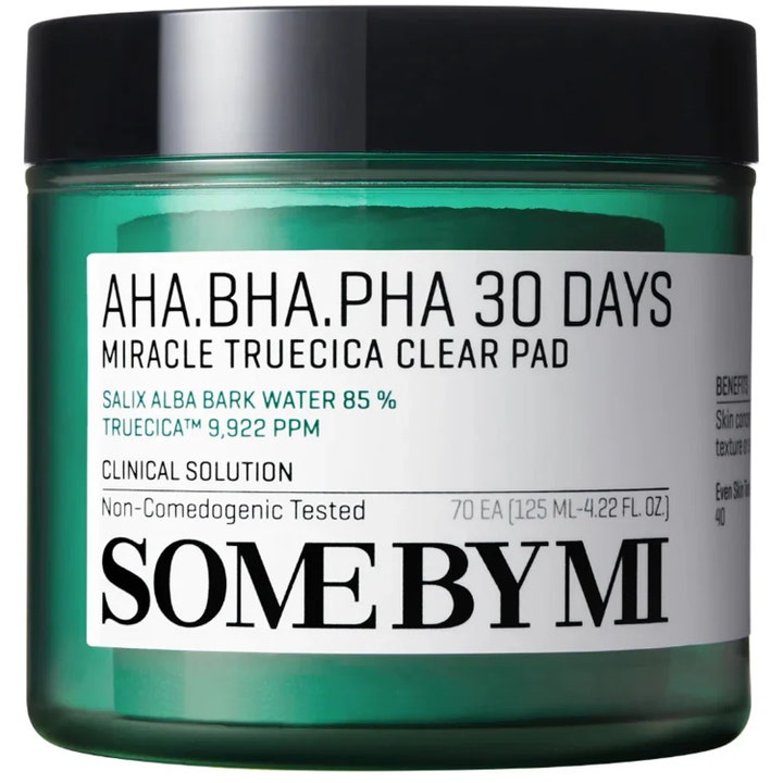 Some By Mi AHA BHA PHA 30 Days Miracle Truecica Clear Pad 70 stk eksfolierende rondeller i grøn krukke