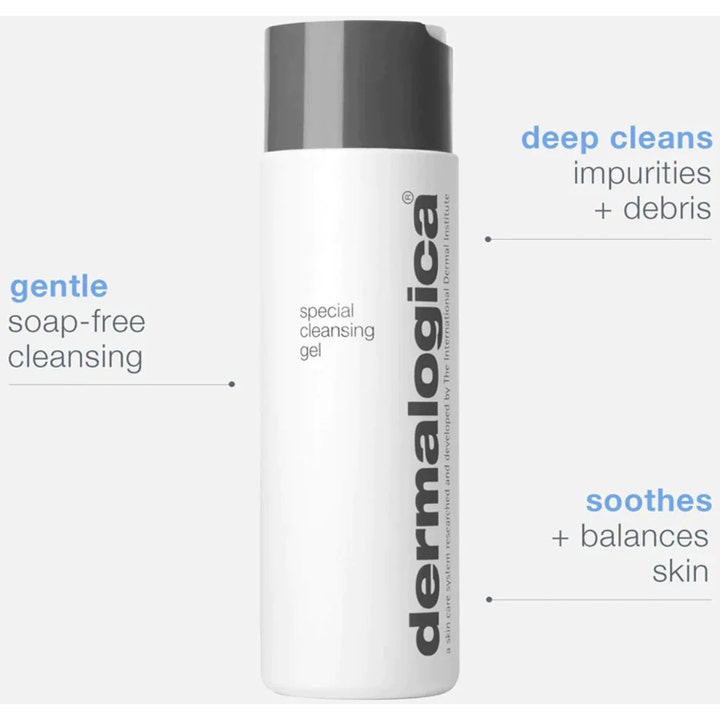 Dermalogica Special Cleansing Gel 250 ml sæbefri rengøringsgel i hvid flaske der fjerner urenheder og beroliger huden.