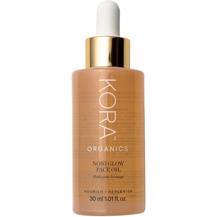 Kora Organics Noni Glow Face Oil 30 ml plejende ansigtsolie i glasflaske med guldlåg og pipette