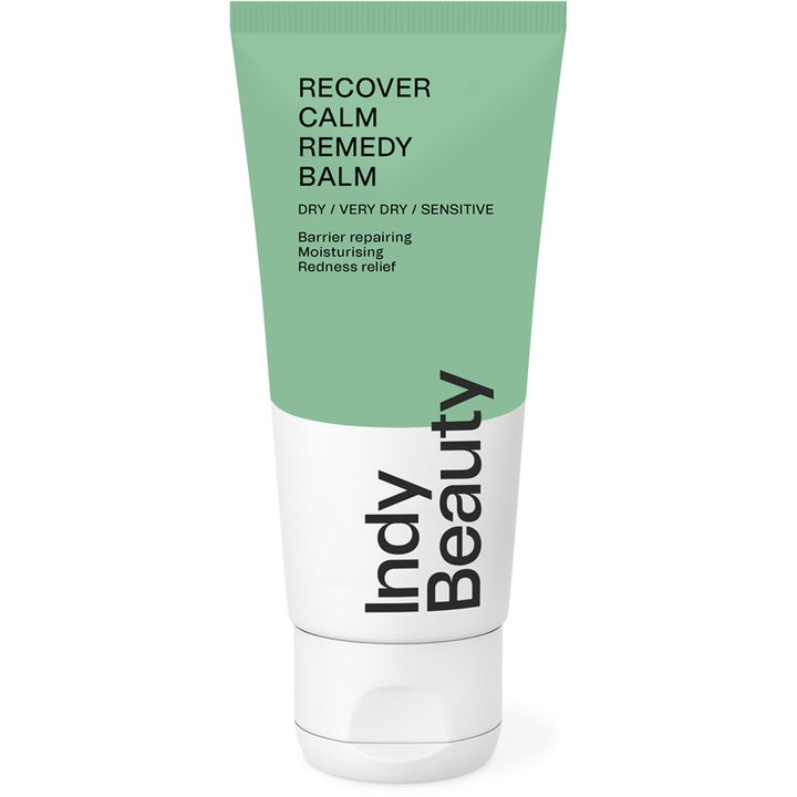 Indy Beauty Recover Calm Remedy Balm beroligende ansigtsbalm mod rødme i grøn og hvid tube med hvidt låg