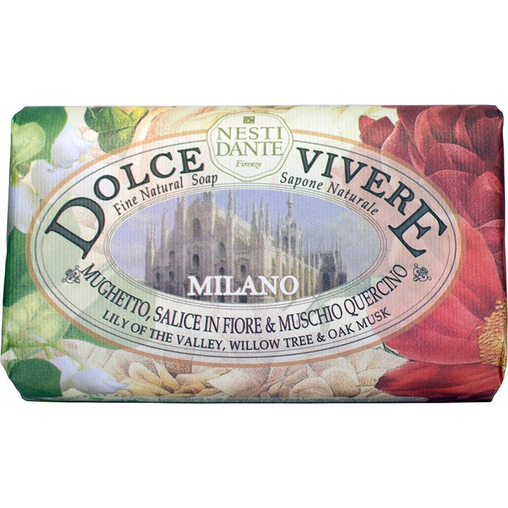 Nesti Dante Dolce Vivere Milano 250g fast sæbe indpakket i papir med motiv af Milanos domkirke og blomster