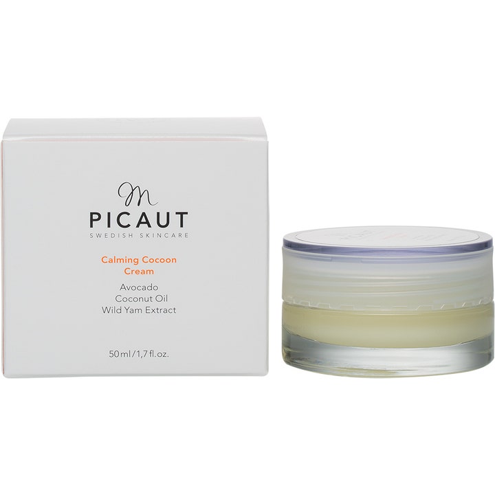 M Picaut Calming Cocoon Cream 50 ml beroligende ansigtscreme i hvid æske og gennemsigtig glaskrukke