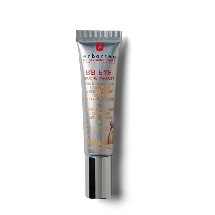 Erborian BB Eye Touche Parfaite 15 ml udglattende øjencreme og concealer i en elegant sølvfarvet tube med sølvlåg