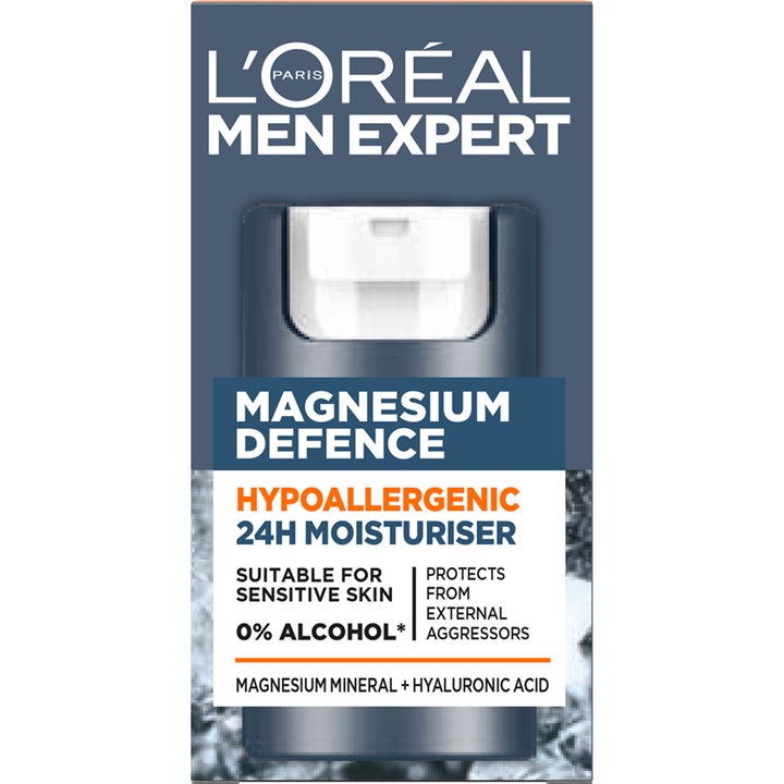 L'Oréal Paris Men Expert Magnesium Defence 50 ml hypoallergen ansigtscreme i blå æske med hyaluronsyre.
