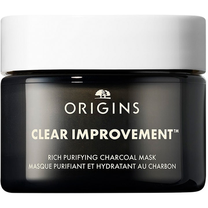 Origins Clear Improvement Rich Purifying Charcoal Mask 75 ml ansigtsmaske i mørk krukke med hvidt låg