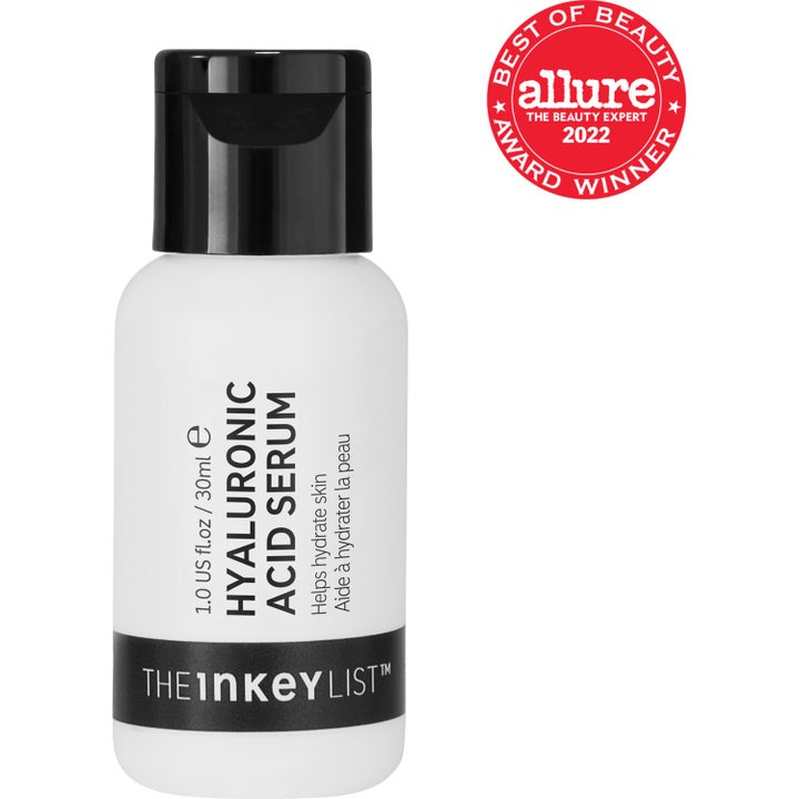 The INKEY List Hyaluronic Acid Serum 30 ml fugtgivende ansigtsserum i hvid flaske med sort låg og æske.