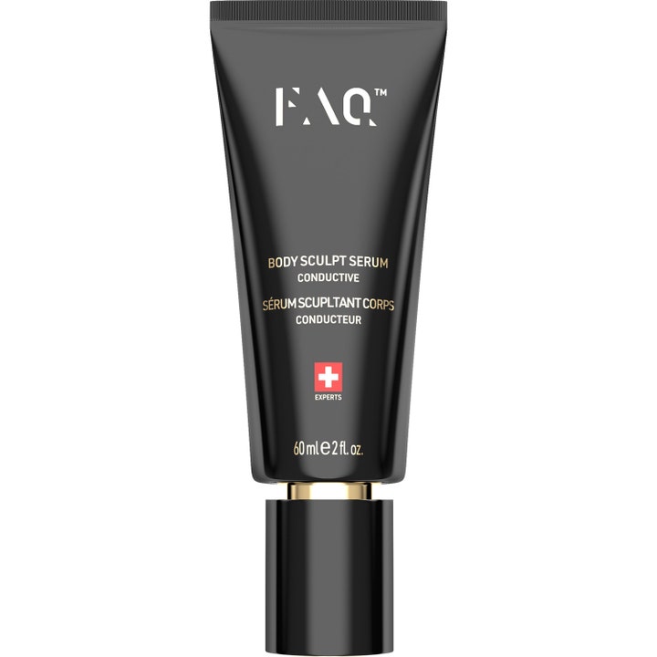 FAQ Body Sculpt Serum 60 ml opstrammende kropsserum i sort tube med gulddetaljer og hvidt logo