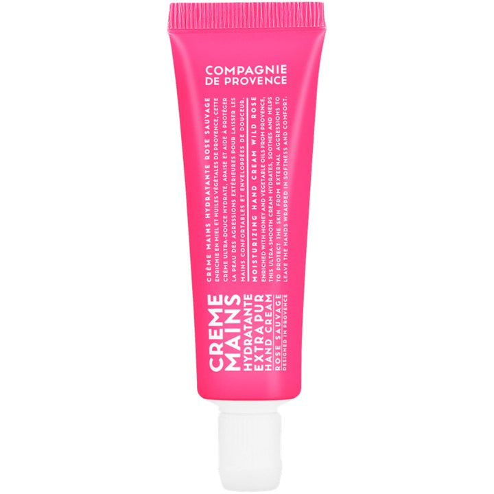Compagnie de Provence Extra Pur Hand Cream Rose Sauvage fugtgivende håndcreme i en lyserød tube med hvidt låg