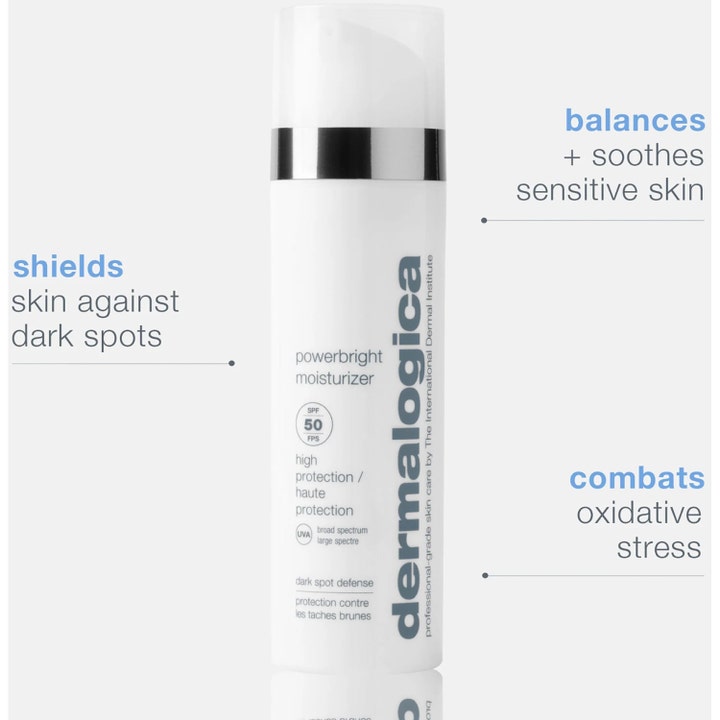 Dermalogica Powerbright Moisturizer SPF50 50 ml hvid solcreme i pumpeflaske der modvirker mørke pletter og beroliger huden.