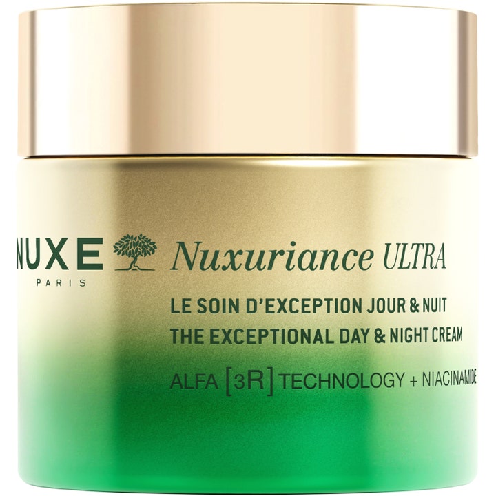 Nuxe Nuxuriance Ultra 50 ml opstrammende ansigtscreme i en grøn og guld krukke med skinnende metallåg