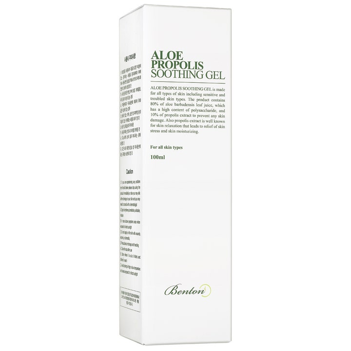Benton Aloe Propolis Soothing Gel 100 ml beroligende ansigtsgel i hvid yderemballage med grøn tekst