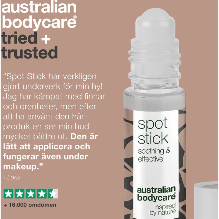 Australian Bodycare Spot Stick 9 ml spot treatment mod bumser med rollerball og en femstjernet anmeldelse.