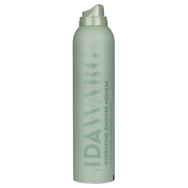 IDA WARG Hydrating Shower Mousse 200 ml fugtgivende kropspleje i lysegrøn dåse med pumpe