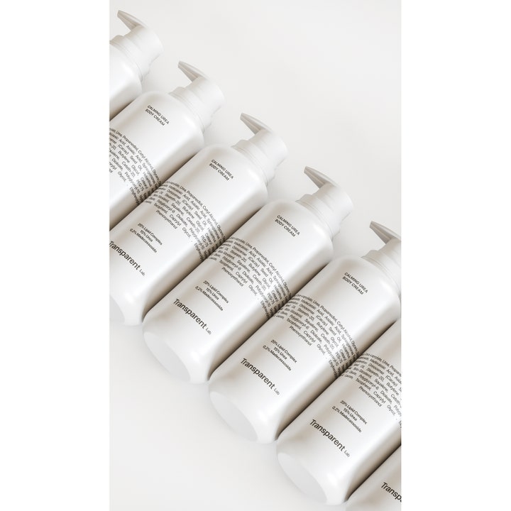 Niche Beauty Lab Transparent Lab Calming Urea Body Lotion 400 ml i hvide pumpeflasker der beroliger huden