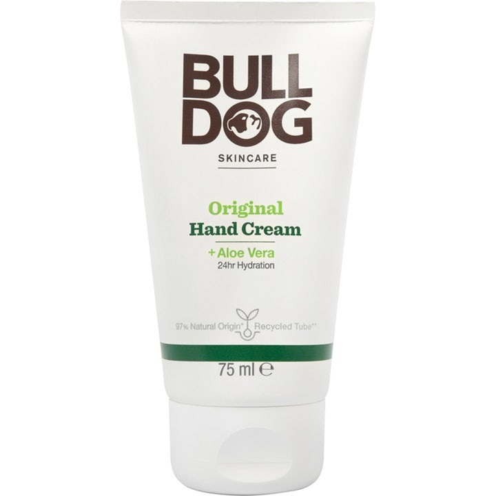 Bulldog Original Hand Cream 75 ml fugtgivende håndcreme med aloe vera i hvid tube af genanvendt plast