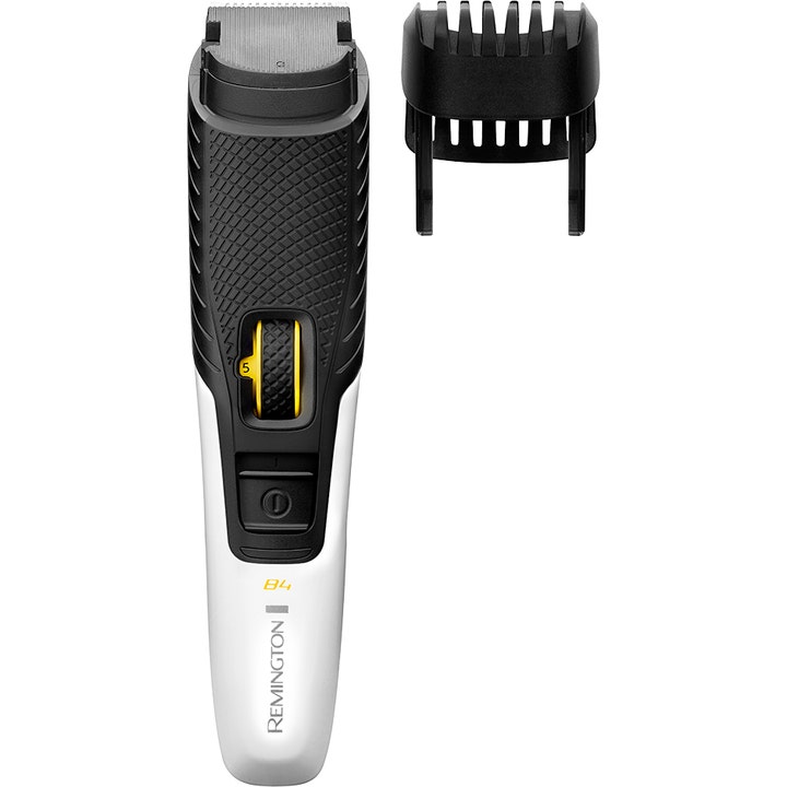 Remington MB4000 Style Series Beard Trimmer B4 1 stk skægtrimmer i hvid og sort med gult zoom-hjul og sort kam