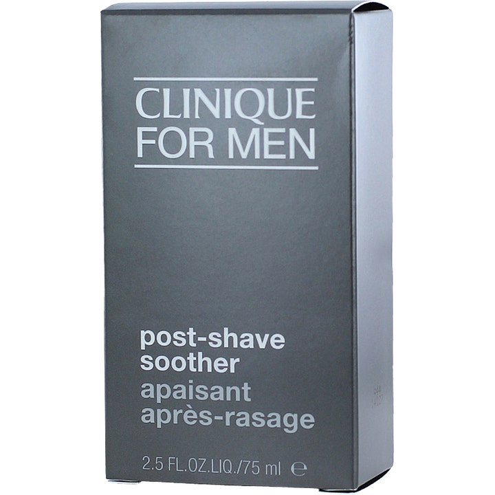 Clinique Skin Supplies For Men Post-Shave Soother 75 ml beroligende aftershave i mørkegrå papæske med hvid tekst