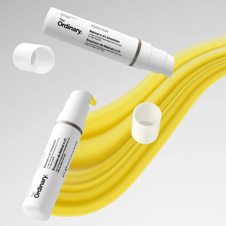 The Ordinary Retinal 0.2% Emulsion 15 ml anti-age serum i hvide flasker med en klar gul cremet tekstur