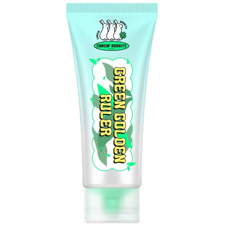 Chasin' Rabbits Green Golden Ruler 75 ml beroligende ansigtscreme i lysegrøn tube med hvide kaniner