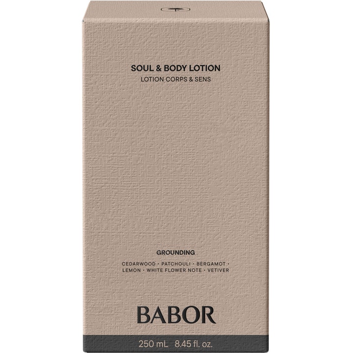 Babor Soul & Body Lotion 250 ml plejende bodylotion i beige tekstureret papæske med sort tekst