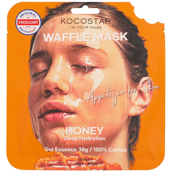 Kocostar Waffle Mask Honey 40 g fugtgivende ansigtsmaske i orange emballage med Deep Hydration tekst.