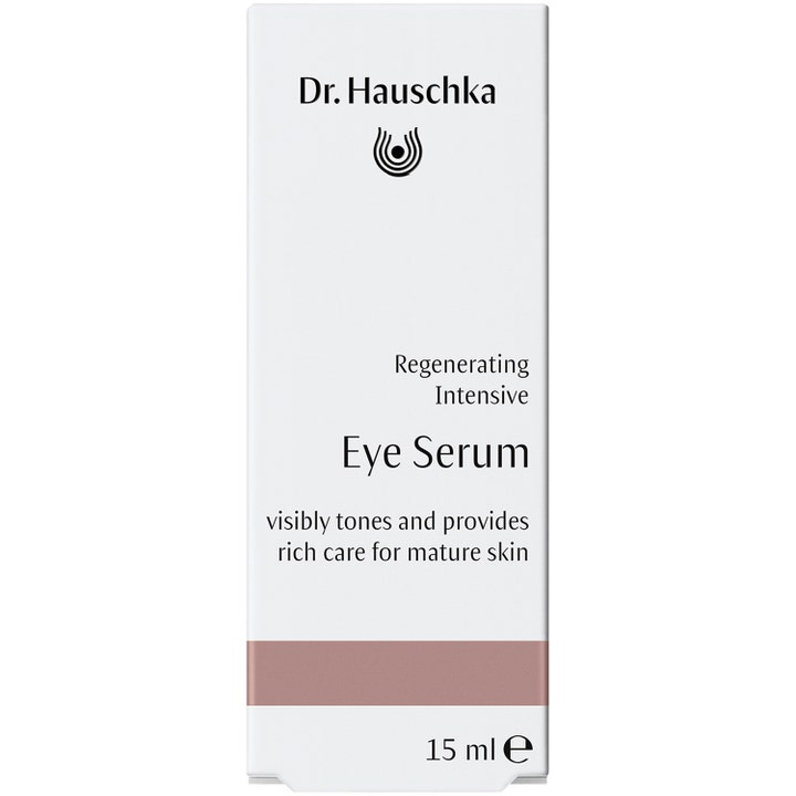 Dr. Hauschka Regenerating Intensive Eye Serum 15 ml øjenserum der opstrammer moden hud i hvid æske med bronzebånd