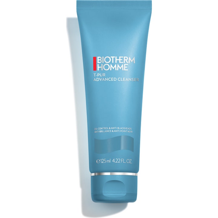 Biotherm Homme T-Pur Cleanser 125 ml ansigtsrens modvirker fedtet hud i en mat blå tube med blåt vippelåg.