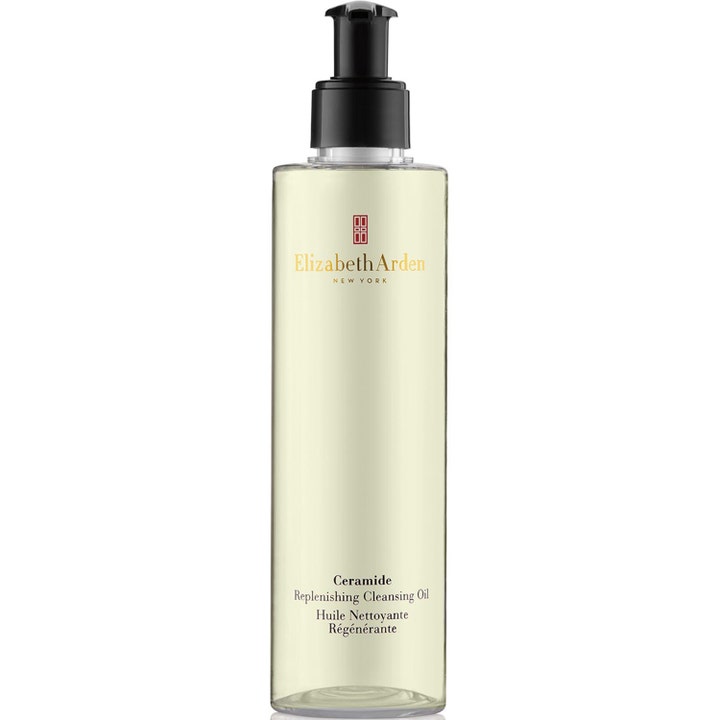 Elizabeth Arden Ceramide Replenishing Cleansing Oil 195ml nærende renseolie med ceramider i klar flaske med sort pumpe
