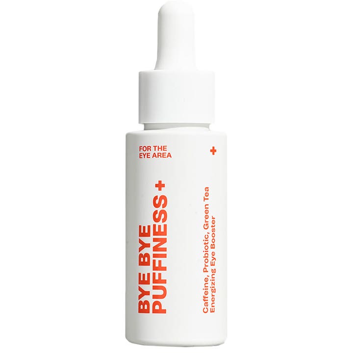 Bye Bye Puffiness+ Energizing Eye Booster opstrammende øjenserum med koffein i hvid flaske med hvid pipette