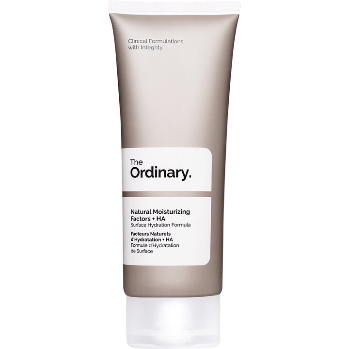 The Ordinary Natural Moisturizing Factors + HA 100 ml fugtgivende ansigtscreme i grå tube med hvidt låg