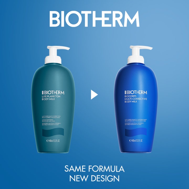 Biotherm Biocorps Body Milk 400 ml fugtgivende kropspleje i ny blå pumpeflaske med hvidt låg