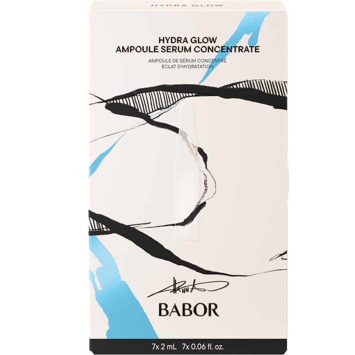 BABOR Hydra Glow Ampoule Serum Concentrate 7x2 ml fugtgivende ansigtsserum i hvid æske med blå og sorte motiver