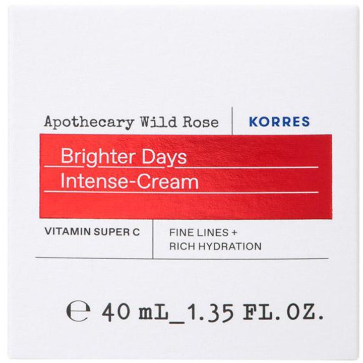 KORRES Apothecary Wild Rose Brighter Days Intense-Cream 40 ml dagcreme med Vitamin Super C i hvid æske med rød detalje