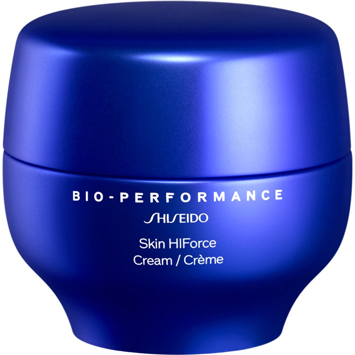 Shiseido Bio-Performance Skin HIForce Cream 50 ml opstrammende ansigtscreme i en dybblå krukke med skulpturelt design